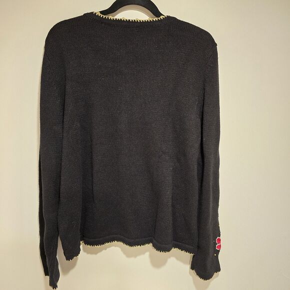 Christmas Sweater Cardigan Large Women Vintage 90s Embroidered Beaded Poinsettia - Picture 7 of 7